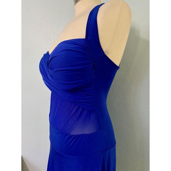 Electric Royal Blue Mesh Cutouts Push Up Dress - Picture 3 of 4